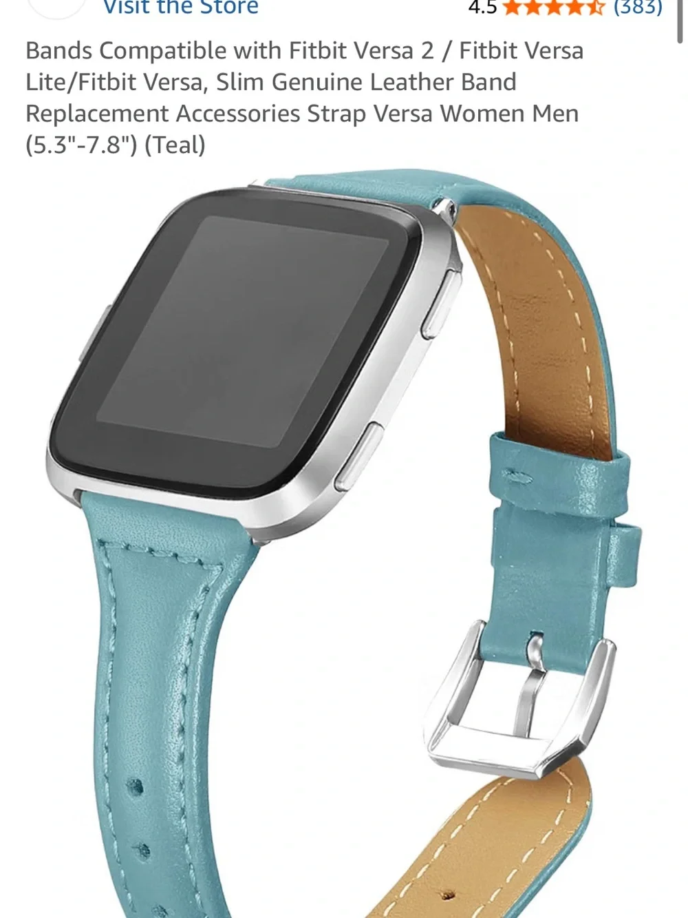 Bayite Teal Genuine Leather Band for Fitbit Versa 2 / Versa Lite / Versa